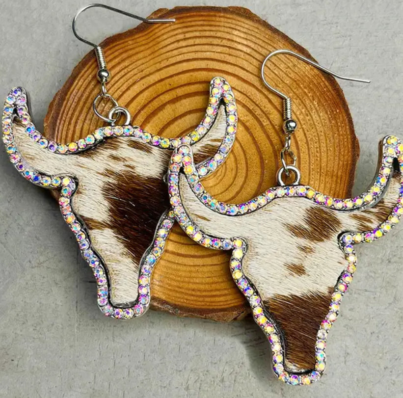 Western Longhorn Rhinestone Earrings