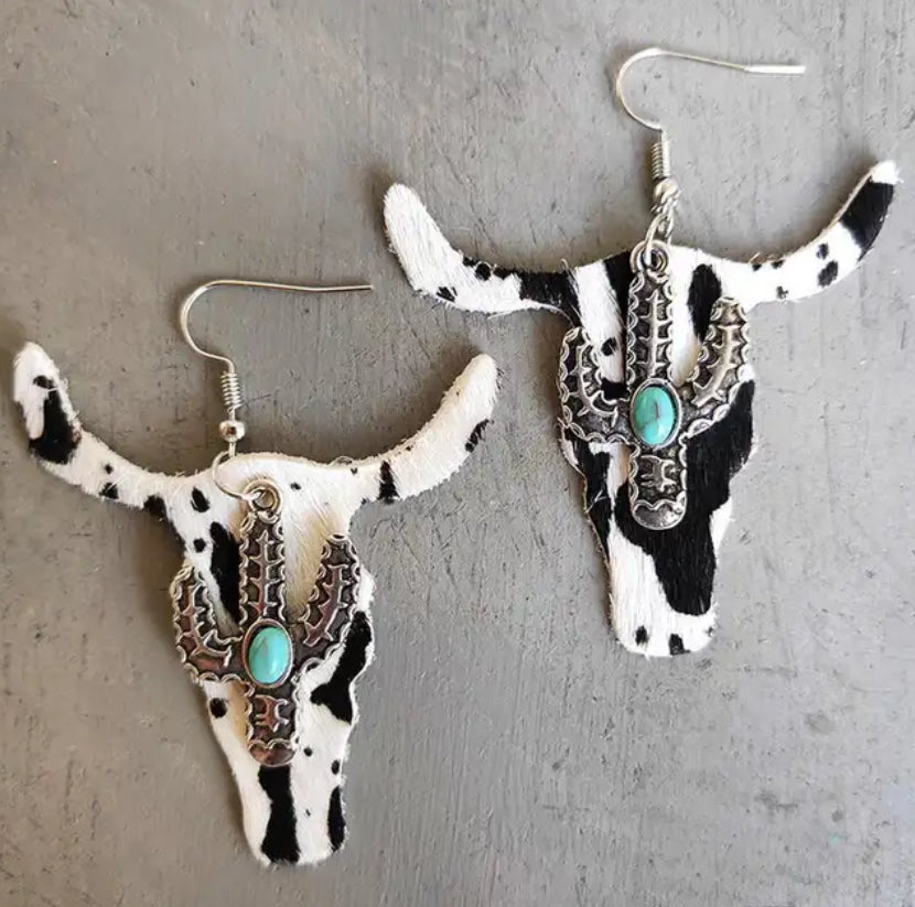 Western Leather Steer Earrings