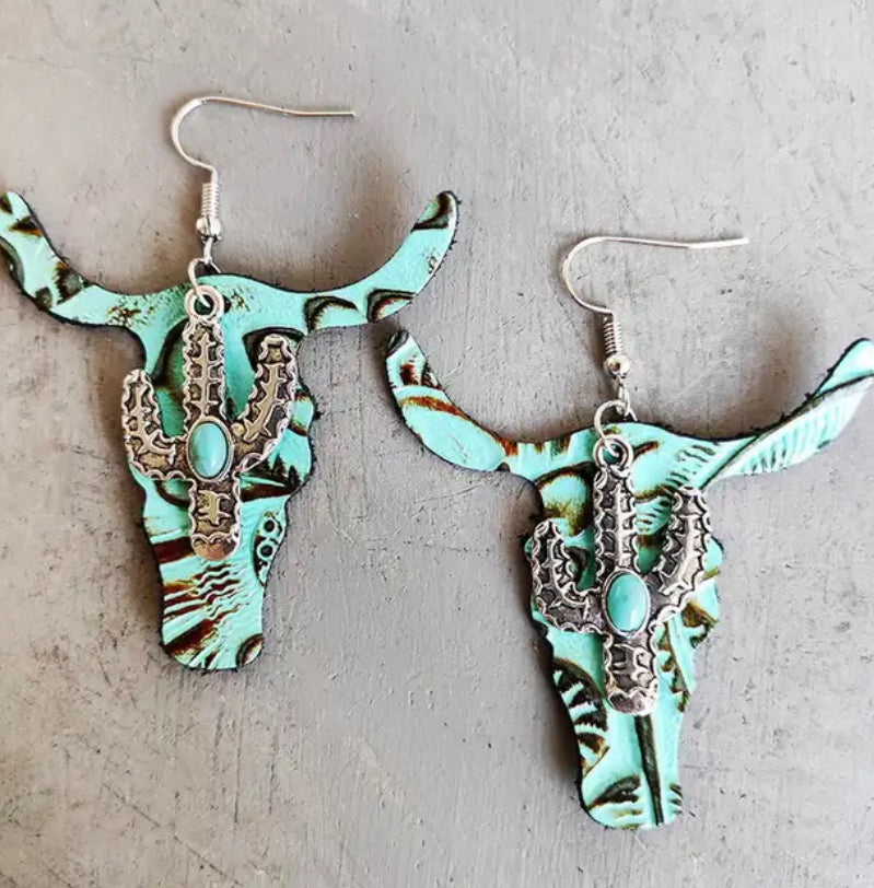 Western Leather Steer Earrings