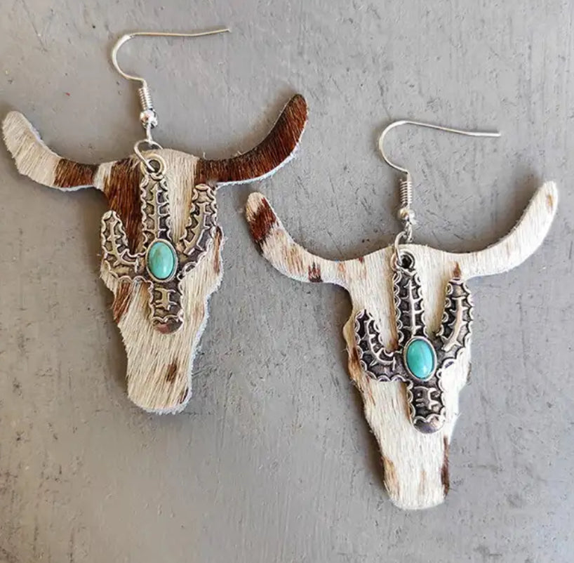 Western Leather Steer Earrings