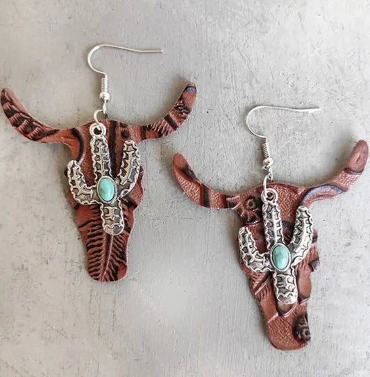 Western Leather Steer Earrings