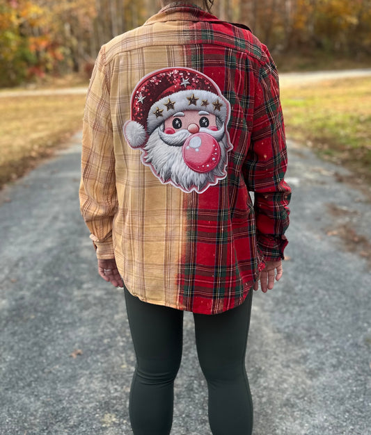 Santa Bleached Flannel Faux Embroidery SMALL