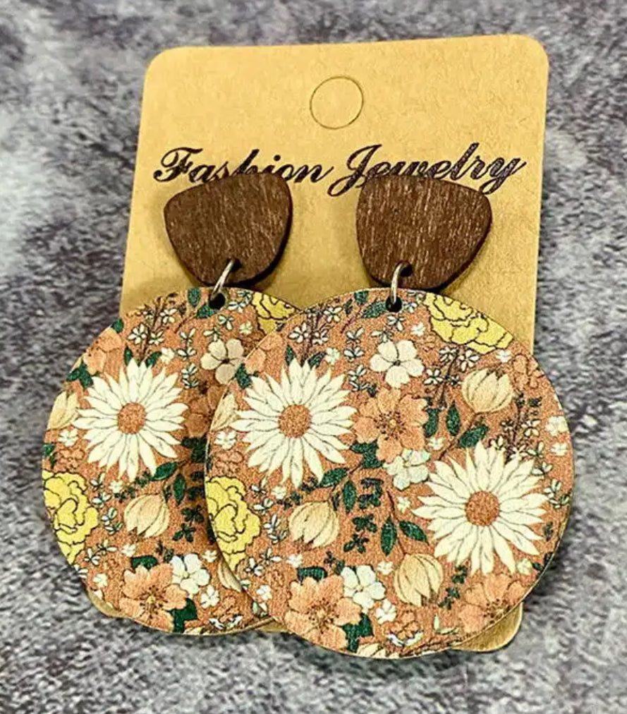 Wooden Floral Earrings