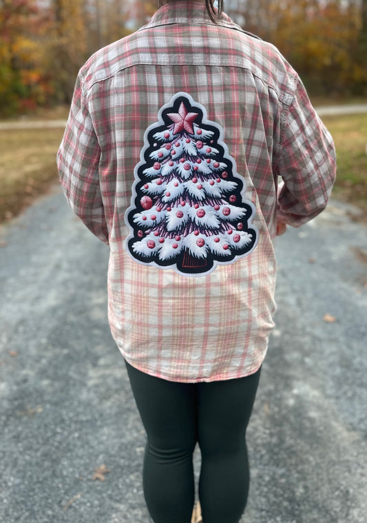 Christmas Tree Bleached Flannel Faux Embroidery Medium